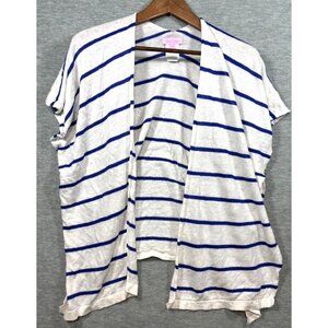 Lilly Pulitzer Myra  White Blue Stripe 100% Linen Open Cardigan Sz‎ S/M